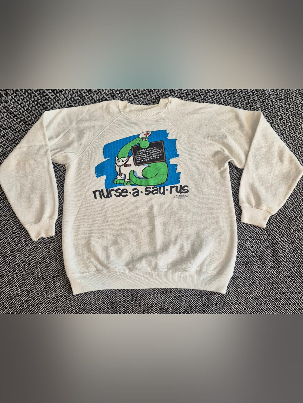 Vintage 90s Dinosaur Nurse Sweatshirt Size Large